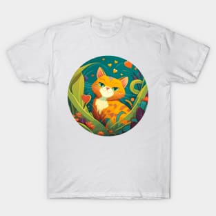 Bright Eyed Orange Kitty In The Garden - Cat Lover T-Shirt